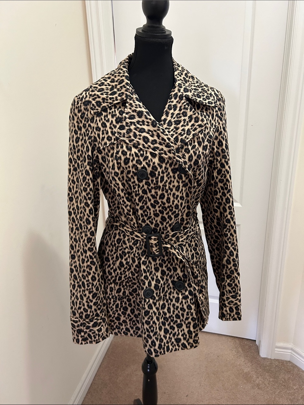 Streetwear Society Leopard Print Belted Trench Coat - Beige/Black